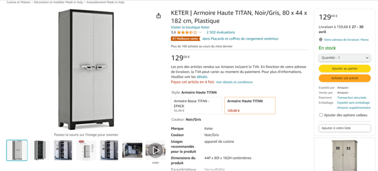 Fiche produit Amazon